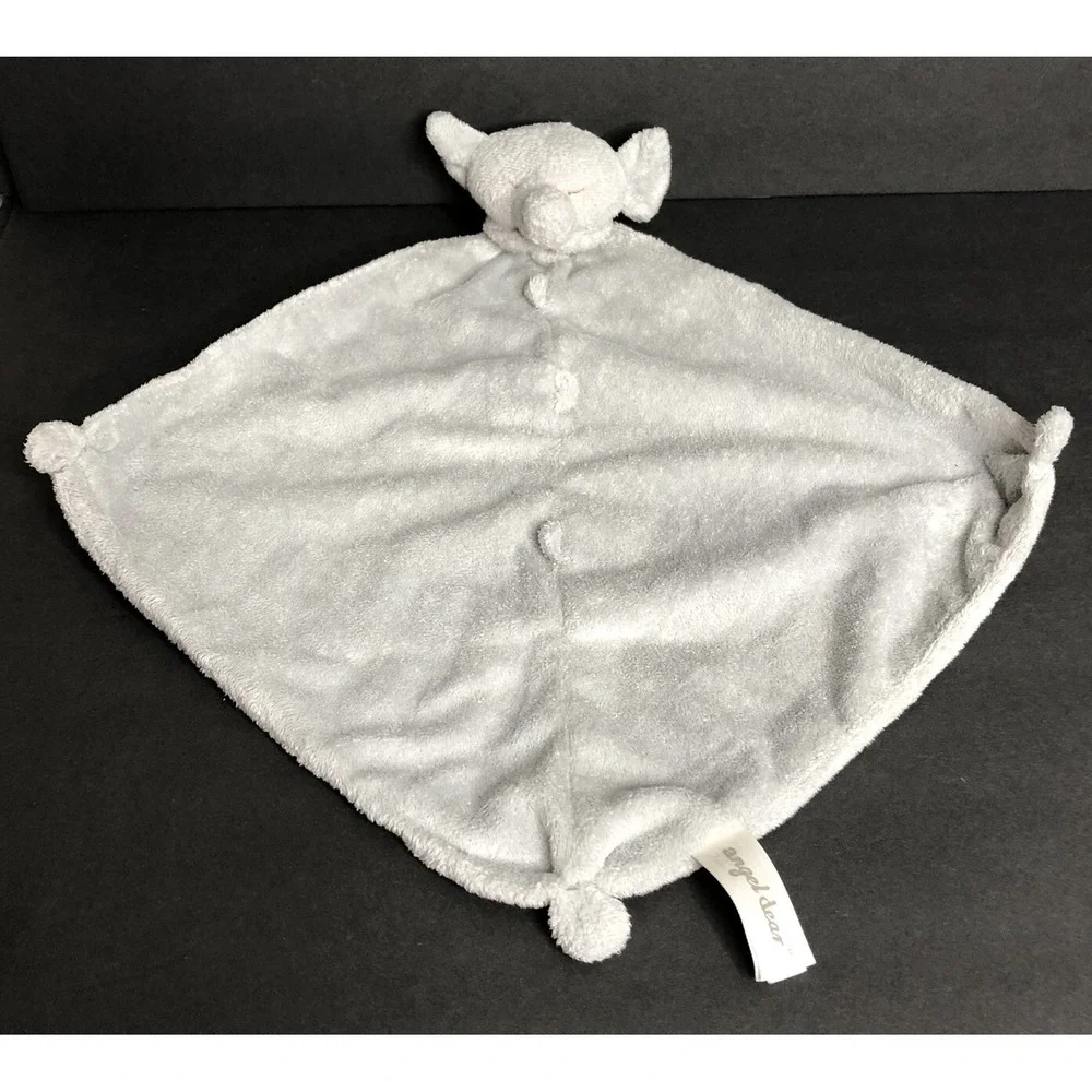 Angel Dear Lovey Gray Elephant Closed Eyes Plush Security Blanket Baby Knots